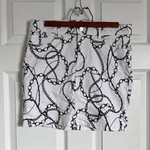 Cache white denim chain print skirt